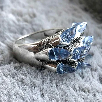 Retro Albastru De Cristal Inel De Sex Feminin Cilindrice Inel De Piatră Sculptură Logodna Handwear Participarea La Banchet Bijuterii En-Gros