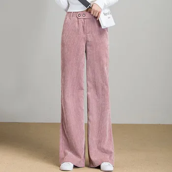 Roz pantaloni largi picior de sex feminin primăvara și toamna pantaloni de catifea liber de înaltă talie pantaloni drepte pantaloni noi streetwear Imagine 2