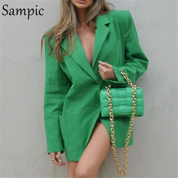 Sampic Moda Verde Lung Liber Casual Blazer Supradimensionat Haina Haina Pentru Femeie 2021 Uza Toamna Iarna Blazer Cu Maneca Lunga Topuri
