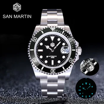 San Martin Ceas Automatic Barbati 41mm Apă Neagră Fantomă Ceas PT5000 Mecanice ceasuri Safir rezistent la apa 200M Relogio