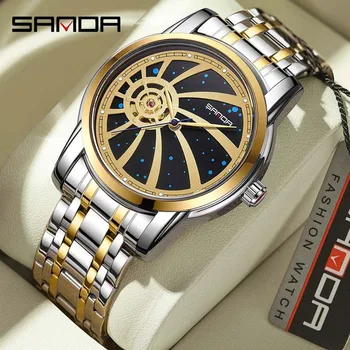 Sanda Full automatic mecanic cerul înstelat cadran de afaceri mișcare impermeabil ceas Barbati creative scobite ceas en-gros