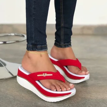Sandale Femei Vara 2022 Moda Flip Flops În Aer Liber, Casual, Sandale Cu Platforma Doamnelor Plus Dimensiune Pene De Papuci De Plajă Tocuri Inalte Imagine 2