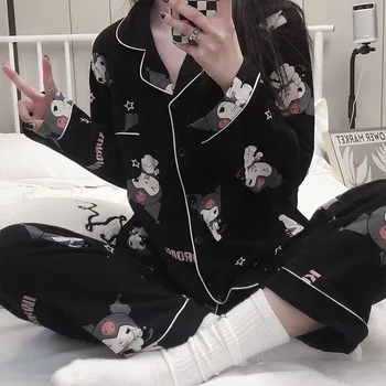 Sanrio Kawaii Kuromi Mea Melodie Drăguț Cuplu Pijamaua De Primavara Toamna Cu Maneci Lungi Pantaloni De Pijama, Costume Fete Dulci Homewear