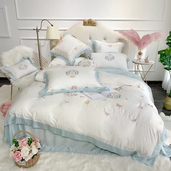 Set de lenjerie de pat brodate fluture de Matase 100% home textile pat mare, lenjerie de pat duvet cover foaia de pernă
