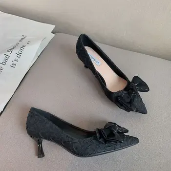 Sexy Subliniat Toe Pompe de Pantofi pentru Femei de Primavara Tocuri Subtiri Pompe 2022 Nouă Primăvară Dulce Papion Casual Pantofi Slip Pe Tocuri Femei Imagine 2