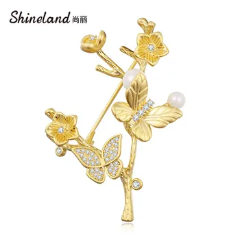 Shineland 2021 Nou Popular De Culoare De Aur Fluture Floare Pearl Stras Broșă Pin De Sex Feminin Nunta Ace De Brose Pentru Femei Cadouri