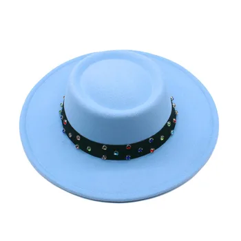 Simplu de toamna iarna dom fedora pălărie de sex feminin inel cu diamant plat de top imitație de lână pălărie de formă concavă mare streașină pălărie de fetru