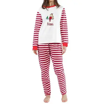 Sleepwear 1 Set Casual cu Dungi Talie Elastic Pijama Copii Adulti Familie Pijama Set Gât Rotund pentru Festival