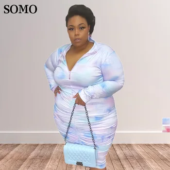 SOMO Tie Dye Plus Dimensiune Cutat Rochii Casual 2022 Femei de Moda Rochie de Primavara Haine Pentru Femei en-Gros de Dropshipping