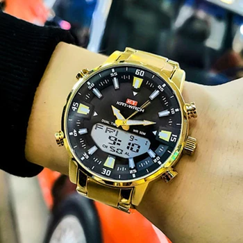 Sport Ceasuri Digitale de Oameni, CONDUS de Oțel Militare Cuarț Ceas de Brand de Top Bărbați Încheietura Ceas rezistent la apa 50M culoare de Aur Mare Cadran de Ceas Imagine 2