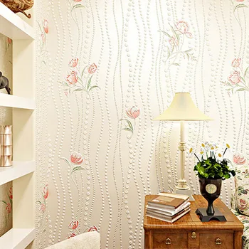 Stil Coreean Relief Flori Tapet Dormitor, Camera De Zi Romantic Sweet Home Decor