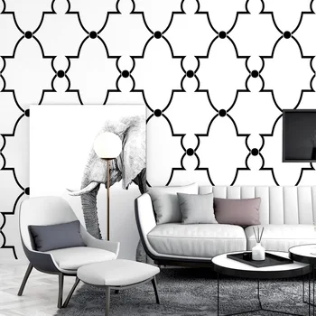 Stil Nordic Tapet Uri TV de Fundal Alb și Negru Grile Geometrice Dormitor Living Modern, Simplu Tapet Chinez Imagine 2