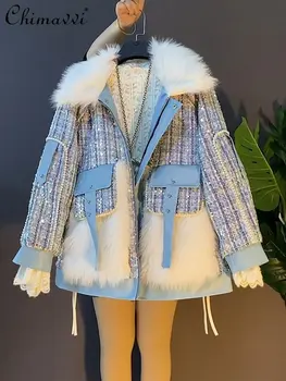 Supradimensionate de Îmbrăcăminte pentru Femei de Iarna Nou Stil coreean la Modă de Pluș Despicare Haina Elegant Cald Streetwear Doamnelor Jacheta
