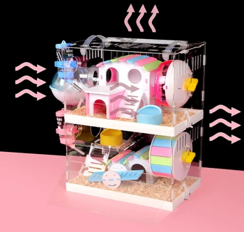 Tava de Tip Acrilic Cușcă de Hamster Dublu-strat cu Trei straturi Transparente Vila de Mătase de Aur Urs Sertar Cușcă Set Jucărie Terariu Imagine 2