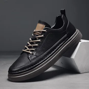 Tot Sezonul Alb Microfibra Bărbați Bord Pantofi Trendy din Piele Dantela-Up Casual Barbati Pantofi în aer liber Rezistent la Alunecare Mens Panza Pantofi Imagine 2