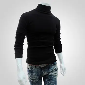 Tricou Elastic Moale de Toamnă Guler Maneca Lunga Culoare Solidă de Iarnă Tricotate Pulover Bărbați Respirabil 2021New Și Atingeți Imagine 2