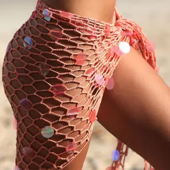 Triunghi Eșarfă Fishnet Acoperi Femei Respirabil Gol Sexy Protecție solară Dantelă în Sus Bikini Acoperi plaja