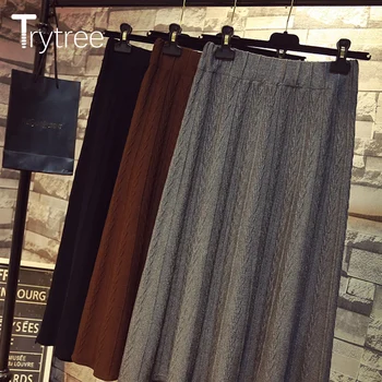 Trytree 2020 Primavara-Vara Fusta Casual-linie Elegant de Moda de epocă Talie Elastic Solid Tricotate Birou Doamnă de la Jumătatea Vițel Fusta