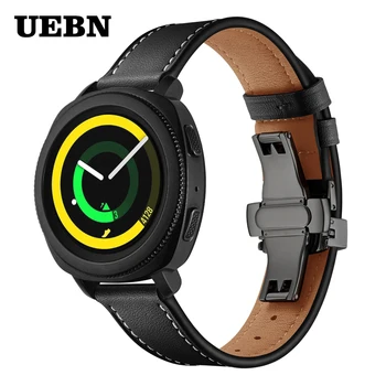UEBN 20mm Negru caietul de sarcini tip Bandă de Piele pentru Samsung Galaxy Watch 42mm Active 2 Bratara Curea pentru Gear S2 Sport watchband