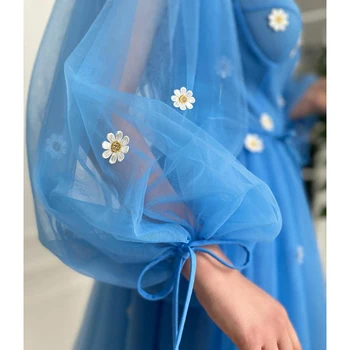 UZN Elegant a-line Scurtă Mini Rochie de Bal Flori Aplici Lung Pufos Mâneci Rochie de Seară 2022 Dragă Gât Rochie de Petrecere Halat Imagine 2