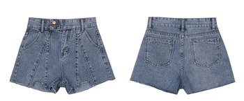 Vara Casual Femeie de Talie Mare Albastru Larg Neregulate pantaloni Scurti din Denim , 2019 Moda 3xl 4xl Rupt Blugi pantaloni Scurți Pentru Femei Imagine 2