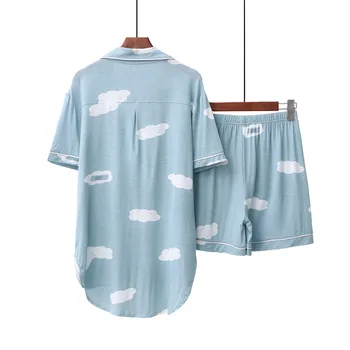 Vara Femei Pijamas Cardigan Rever Pijama Subțire Respirabil Și Rece Serviciu Acasă Modal Întinde Dulce Drăguț de Imprimare Nor Imagine 2