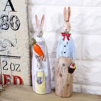 Vechi imitație de sculptură în lemn creative home decor acasă decorare set 2 iubitorii de iepure desktop decor