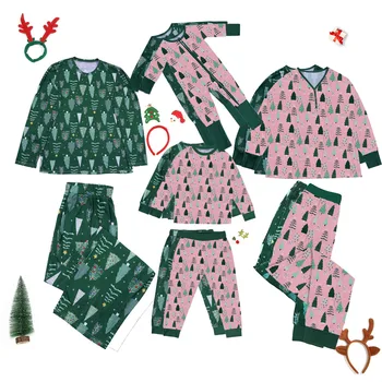 Verde Roz Pom de Crăciun de Imprimare Părinte-copil pentru Copil de a Purta Acasă Pijamale Potrivite Tinute Familie de Potrivire de Crăciun #58
