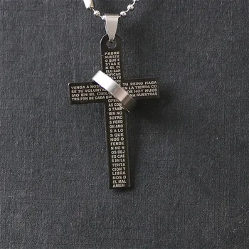 Vintage Christian Isus Biblia Cruce Colier Negru Rugăciune Guler Bărbați Bijuterii Pandantiv Colier Imagine 2