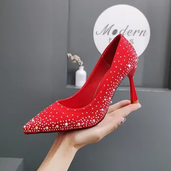 Voesnees Pantofi de Femeie Tocuri inalte Pompe de 9cm Luminos Diamant a Subliniat Toe Tocuri cui Femme Sexy si Damele de Pantofi de Nunta Negru Dimensiuni Mari Imagine 2