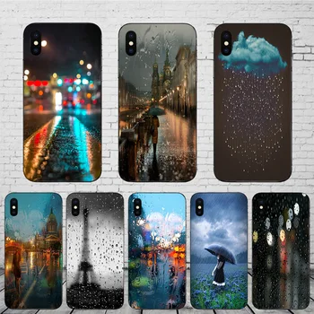 Vreme de Ploaie de Noapte de pe Strada Telefon Caz Pentru IPhone 12 Mini 8 7 6 6S Plus X XS Capacul SE 2020 XR 11 Pro Max 5 5S Negru Moale TPU Coajă