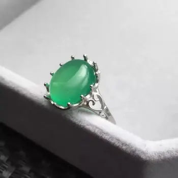 vânzare mare clasic natural verde calcedonie bijuterie inel bijuterii femei reale 925 de argint aniversare cadou bijuterie ovală de culoare bun fata cadou