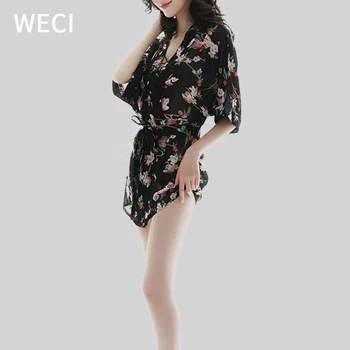 WECI Femei Cămășuță de noapte de Vară Rochie de Pijama Satin Kimono de Mătase Neglijeu Sexy cămașă de noapte, Halate de Casa, Pijamale Femei Lounge Seară Imagine 2