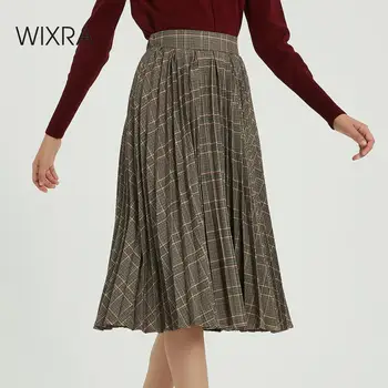 Wixra Epocă Carouri Pleates Fuste Elegante, De Înaltă Talie Elastic Fusta Elegant Streetwear Doamnelor Jos Toamna Iarna
