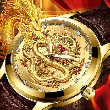 WOKAI de înaltă calitate pentru bărbați agrement curea cuarț ceas luminos rezistent la apa comercial impermeabil ceas de Aur Dragon stil Chinezesc
