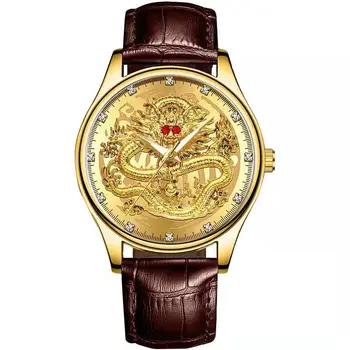 WOKAI de înaltă calitate pentru bărbați agrement curea cuarț ceas luminos rezistent la apa comercial impermeabil ceas de Aur Dragon stil Chinezesc Imagine 2