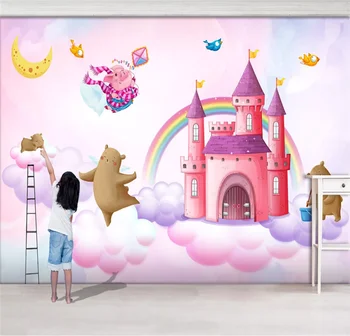 Xuesu pictate în acuarelă castelul urs, porc, pasăre camera copiilor fundal pictura pe perete tapet personalizat photo wall