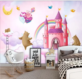 Xuesu pictate în acuarelă castelul urs, porc, pasăre camera copiilor fundal pictura pe perete tapet personalizat photo wall Imagine 2
